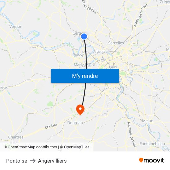 Pontoise to Angervilliers map