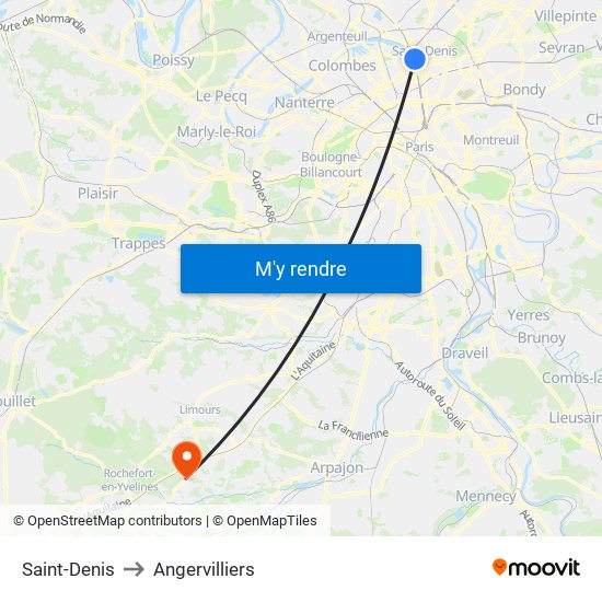 Saint-Denis to Angervilliers map