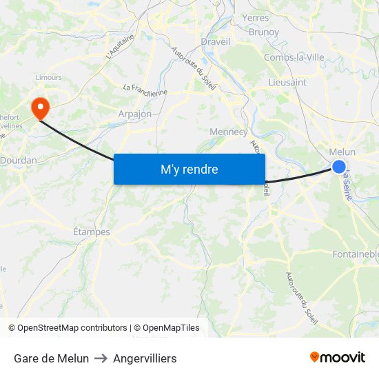 Gare de Melun to Angervilliers map