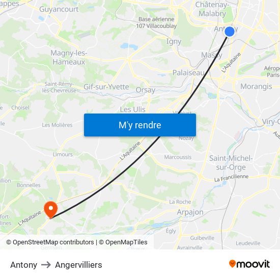 Antony to Angervilliers map