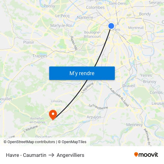 Havre - Caumartin to Angervilliers map