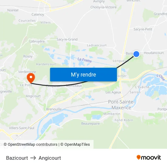 Bazicourt to Angicourt map