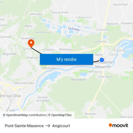 Pont-Sainte-Maxence to Angicourt map