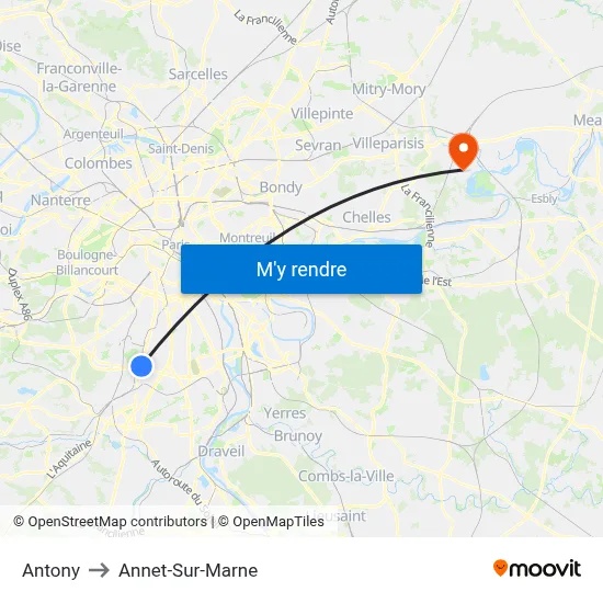 Antony to Annet-Sur-Marne map