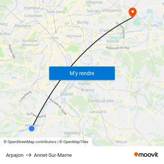 Arpajon to Annet-Sur-Marne map