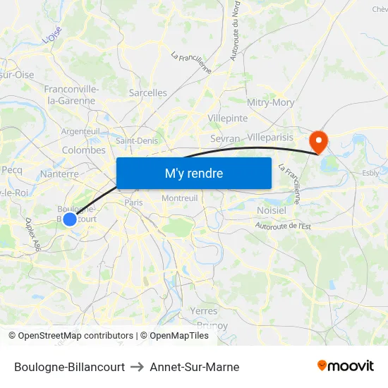 Boulogne-Billancourt to Annet-Sur-Marne map