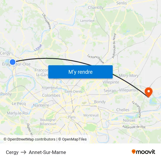 Cergy to Annet-Sur-Marne map
