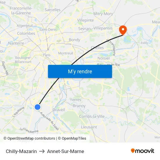 Chilly-Mazarin to Annet-Sur-Marne map