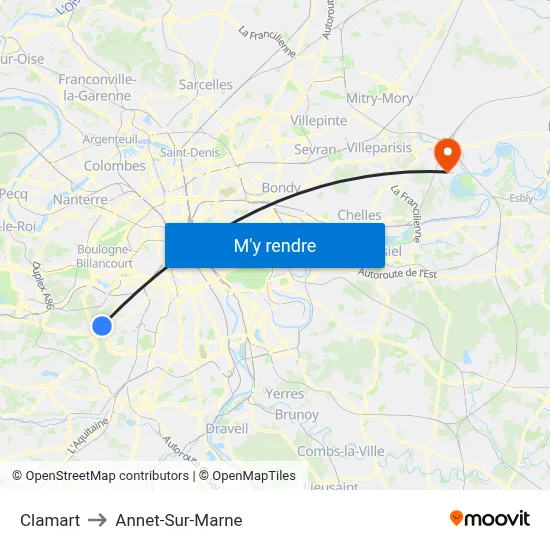 Clamart to Annet-Sur-Marne map