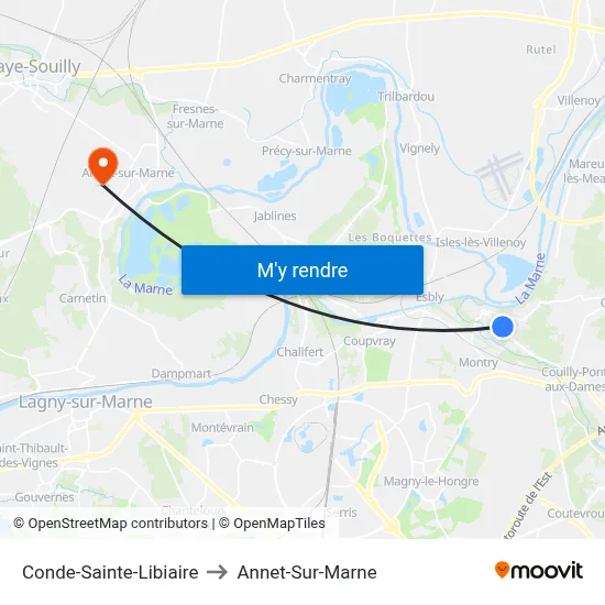 Conde-Sainte-Libiaire to Annet-Sur-Marne map