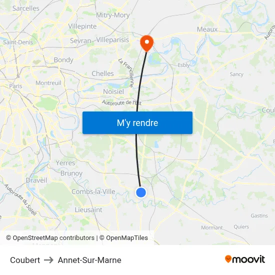 Coubert to Annet-Sur-Marne map