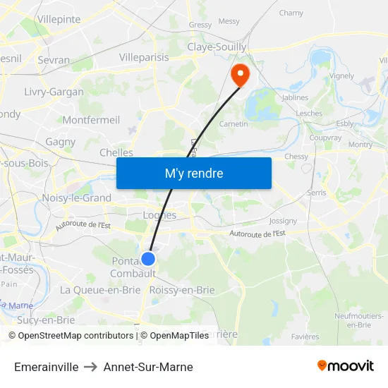 Emerainville to Annet-Sur-Marne map