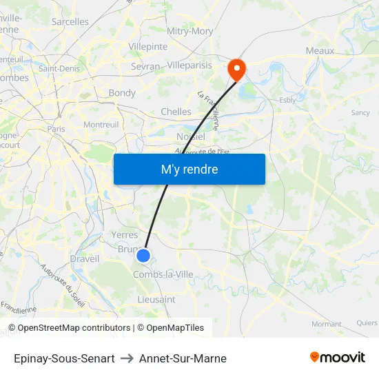 Epinay-Sous-Senart to Annet-Sur-Marne map