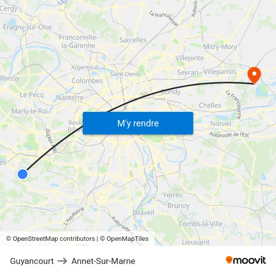 Guyancourt to Annet-Sur-Marne map
