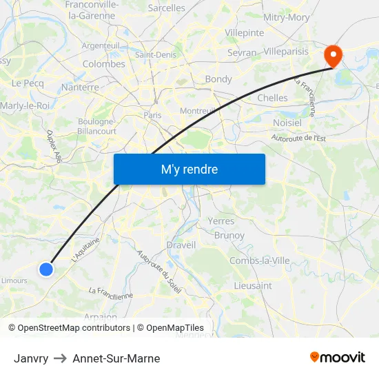 Janvry to Annet-Sur-Marne map