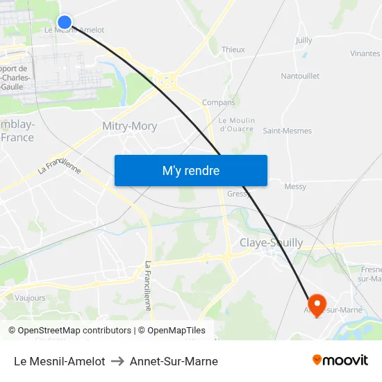 Le Mesnil-Amelot to Annet-Sur-Marne map