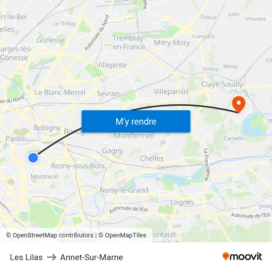 Les Lilas to Annet-Sur-Marne map