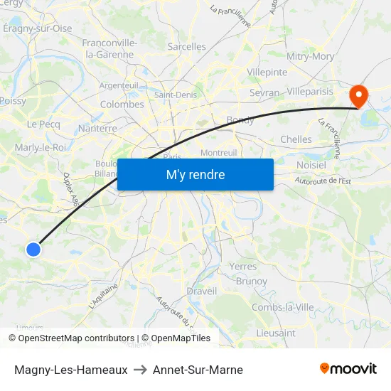 Magny-Les-Hameaux to Annet-Sur-Marne map
