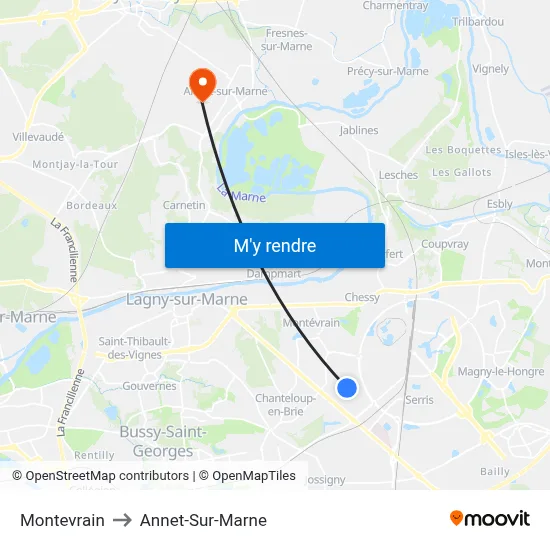 Montevrain to Annet-Sur-Marne map