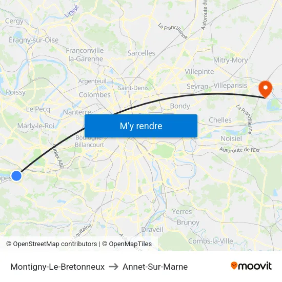 Montigny-Le-Bretonneux to Annet-Sur-Marne map