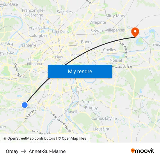 Orsay to Annet-Sur-Marne map