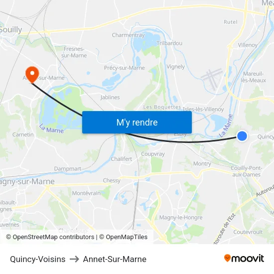 Quincy-Voisins to Annet-Sur-Marne map