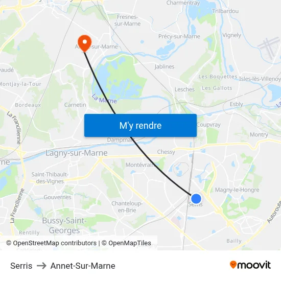 Serris to Annet-Sur-Marne map