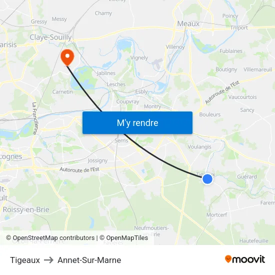 Tigeaux to Annet-Sur-Marne map