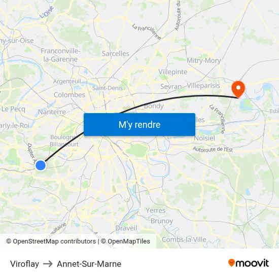 Viroflay to Annet-Sur-Marne map