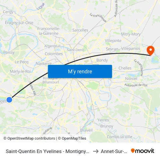 Saint-Quentin En Yvelines - Montigny-Le-Bretonneux to Annet-Sur-Marne map