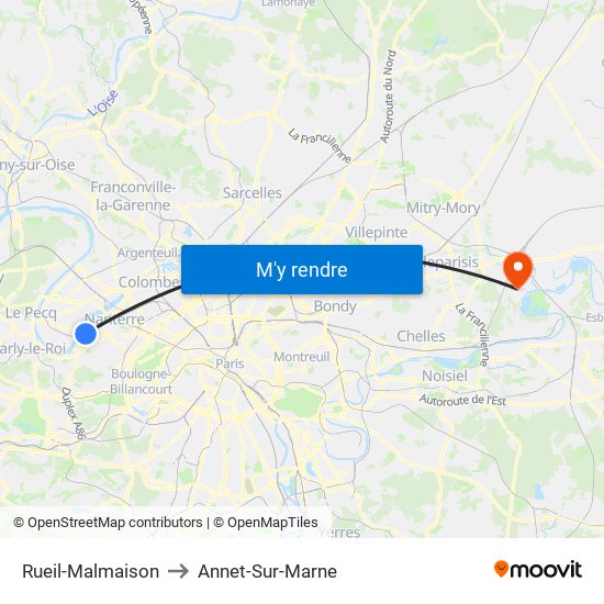 Rueil-Malmaison to Annet-Sur-Marne map