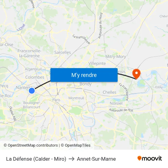 La Défense (Calder - Miro) to Annet-Sur-Marne map