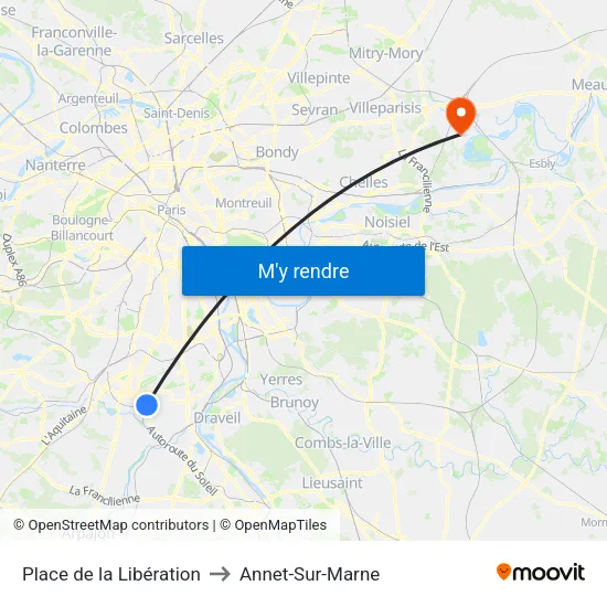 Place de la Libération to Annet-Sur-Marne map