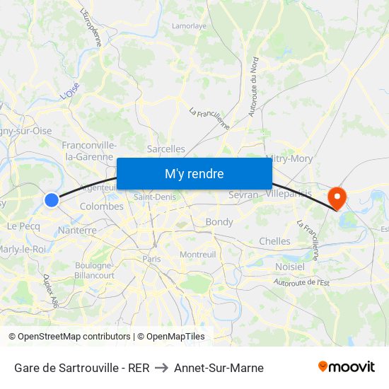 Gare de Sartrouville - RER to Annet-Sur-Marne map