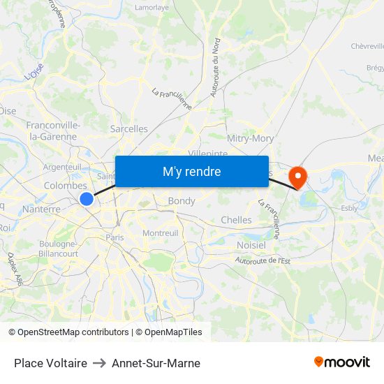 Place Voltaire to Annet-Sur-Marne map