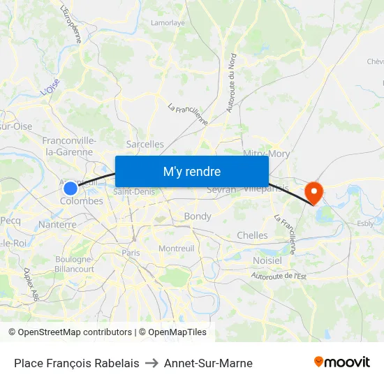 Place François Rabelais to Annet-Sur-Marne map