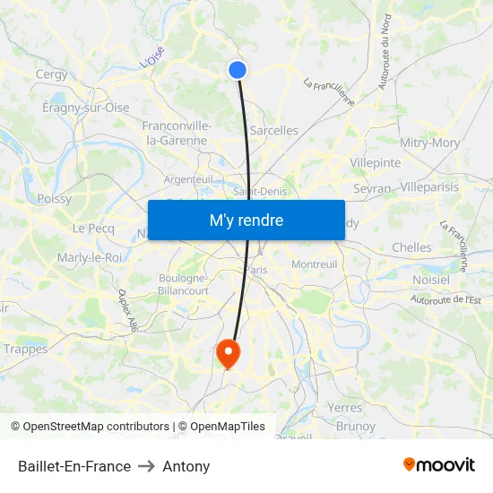 Baillet-En-France to Antony map