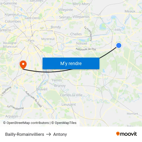 Bailly-Romainvilliers to Antony map