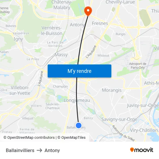 Ballainvilliers to Antony map