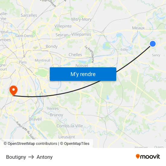 Boutigny to Antony map