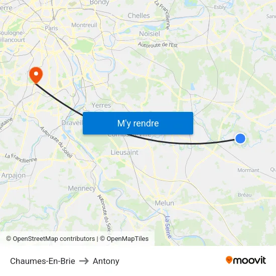 Chaumes-En-Brie to Antony map