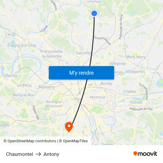 Chaumontel to Antony map