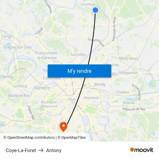 Coye-La-Foret to Antony map