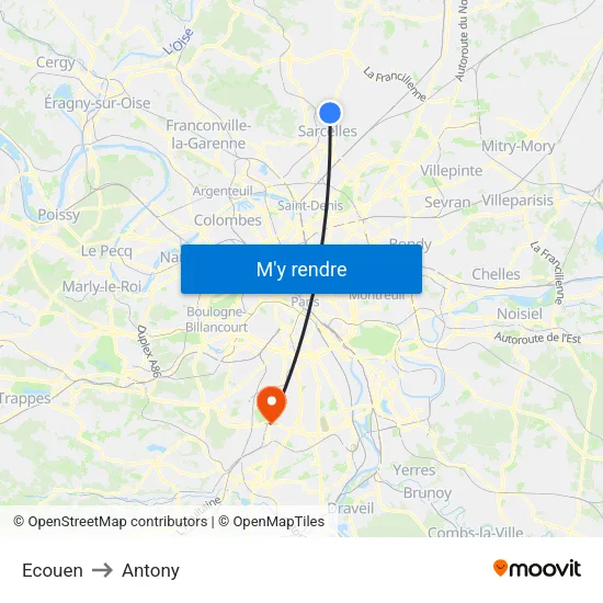 Ecouen to Antony map