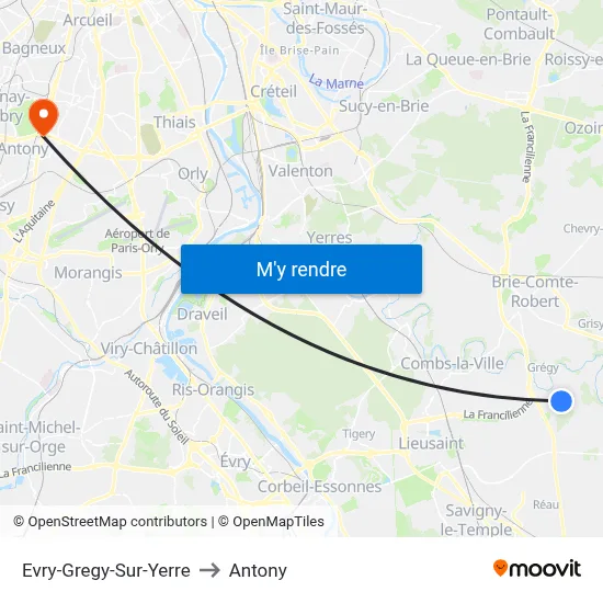 Evry-Gregy-Sur-Yerre to Antony map
