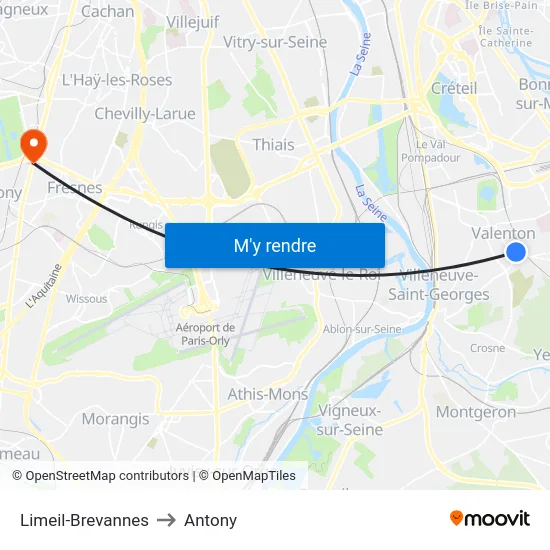 Limeil-Brevannes to Antony map