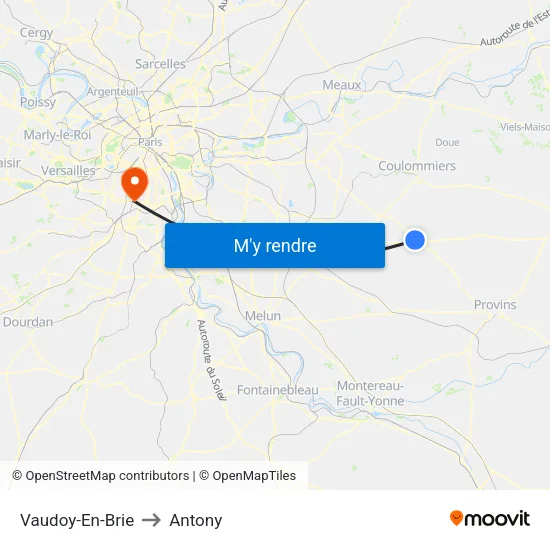Vaudoy-En-Brie to Antony map