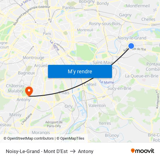 Noisy-Le-Grand - Mont D'Est to Antony map