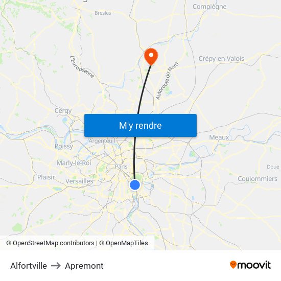 Alfortville to Apremont map