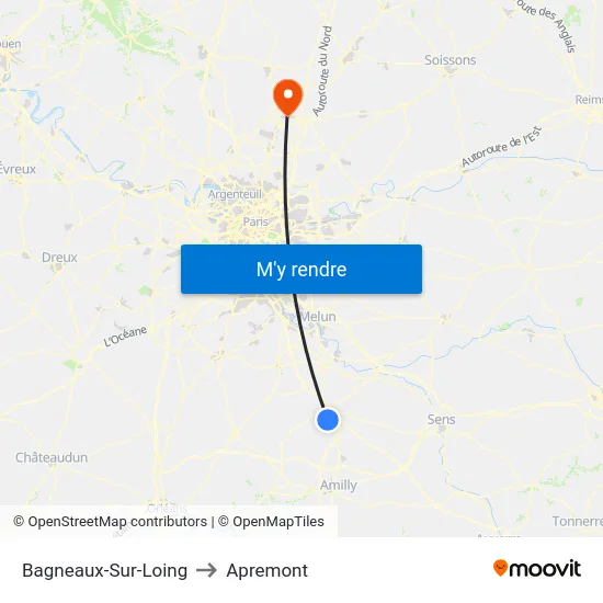 Bagneaux-Sur-Loing to Apremont map